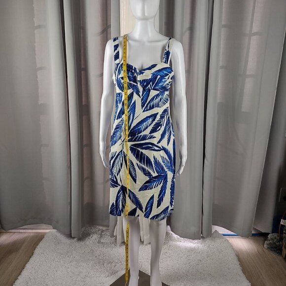 Jones New York Blue Palm Leaf Empire Waist Sweetheart Neck Shift Dress Size 10 - Picture 5 of 12